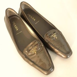 vintage PRADA metallic logo loafers flats